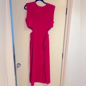 Zara hot pink dress with cutouts and shoulder pads